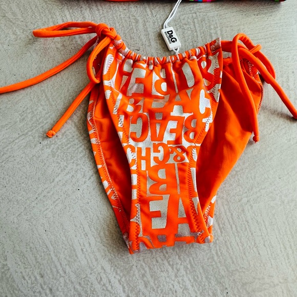 Dolce & Gabbana NWT Orange Silver metallic Monogram Logo string Bikini Y2K Small - Picture 12 of 16